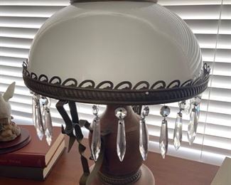  PRICE: $29                                                                                                                Lamp with crystals, 18.5 inches (missing a few crystals) working