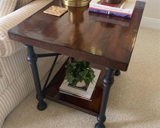 PRICE:$125                                                                                        Wood and iron side table. 22 x 27 x 25. Two available