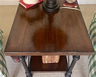 PRICE: $125 Wood and iron side table. 22 x 27 x 25. Two available