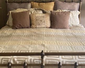 PRICE: $500 Brass bed, king, with all bedding & mattress, Serta