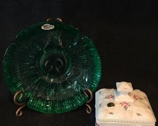 Blenko Handcraft Green Glass and Authentic Milk Glass