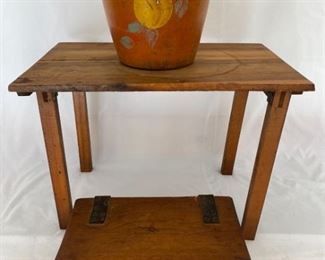 Vintage Folding Table, Wood Box, and Vase