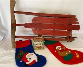 Vintage Sled, Stockings, and Music Box