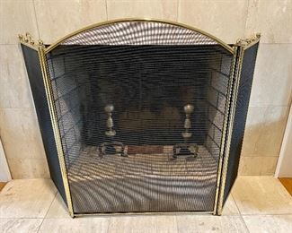Fireplace screen & andirons