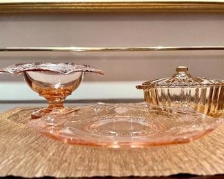 Assorted Pieces of Rose Colored Glassware