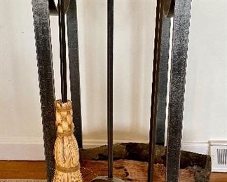 Log rack with fireplace tools