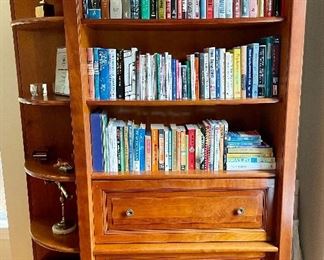 Unique Grange bookcase with rounded corner section and 2 file drawers