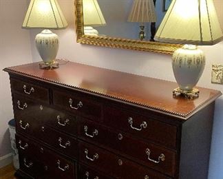 Councill double dresser approximately 41" high - Gold framed mirror w/ beveled glass 40.5 x 28.5