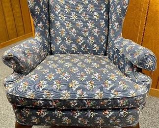 Blue print wing back chair by Michael Thomas