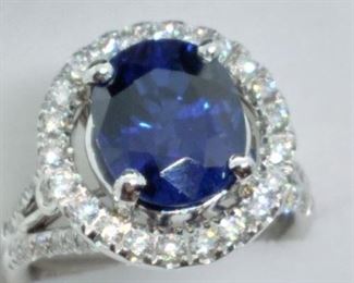 4.25ct. stunning royal blue sapphire and diamond ring crafted in solid 18 karat white gold