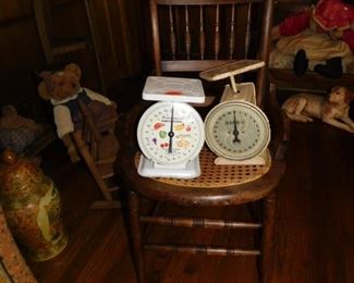 Antique Cane Seat Chair With Vintage Scales