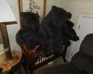 Antique Cradle With Large Stuffed Bears