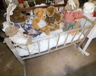 Antique Cradle And More Stuffed Animals