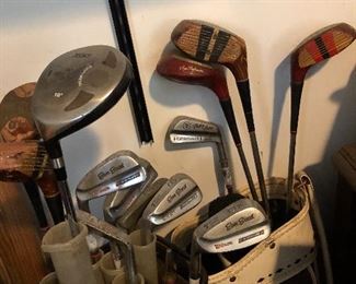 Vintage golf clubs and bags