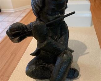 $150~ANTIQUE BRONZE STATUE OF BOY PLAYING FLUTE 