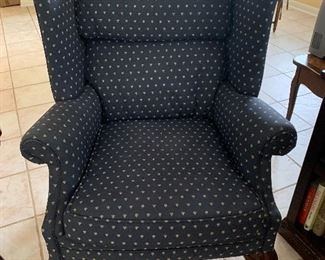 $250 ~ WONDERFUL CUSTOM UPHOLSTERED WING BACK CLAW FOOT CHAIR (TWO AVAILABLE)