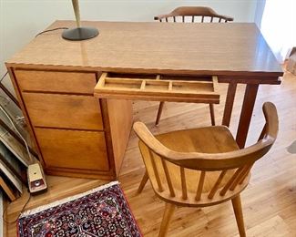 2-    $395 Mid century modern Russell Wright for Conant & Ball (1852) Desk & 2 chairs 48”L x 31”T x 24”D
