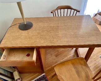 2-    $395 Mid century modern Russell Wright for Conant & Ball (1852) Desk & 2 chairs 48”L x 31”T x 24”D