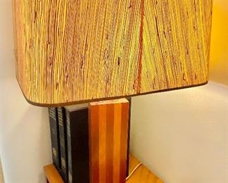 10- $90 Mid century wood & lamp 29”T x 17”D