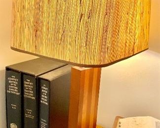 10- $90 Mid century wood & lamp 29”T x 17”D