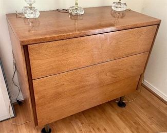 15- $600 Rapids & Company Mid century modern PAIR of chest three large drawers & one mirror – opens on sides. 37”L x 33”T x 19”D