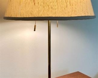 20- $50 Mid century brass lamp tripod base 22”H x 15”W shade (left one) double bulb