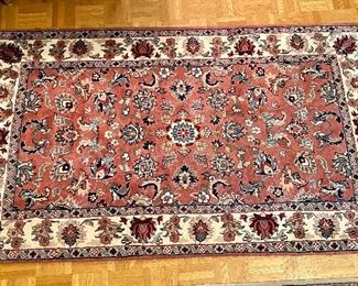 40- $100 Wool rug pink & floral 5’10””L to the fringes x 3’W                    