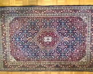 56- $100 Wool rug Navy & burgundy 6’4” x 3’11”