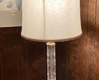 61- $200 Pair of etched glass lamps 36”T x 14”W shade
