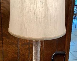 61- $200 Pair of etched glass lamps 36”T x 14”W shade