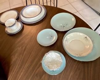 64- $295  (right)Fransiscan Silver Pine dinnerware 9 Dinner plates + 9 Salad or dessert plates + 9 Bowls + 9 Bread & Butter plates + 9 Cup and saucers
65- (left) $325 Royal Doulton Sherbrooke H5009 Set of bone china – 9 Dinner plates plates + 9 Salad or dessert plates + 9 Bowls + 9 Bread & Butter plates + 9 Cup and saucers – Total 45 pieces
