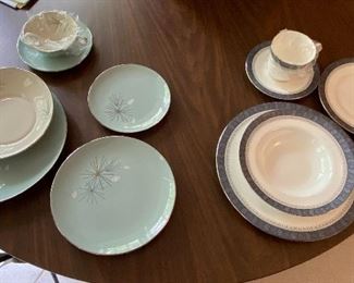 64- (left)$295  Fransiscan Silver Pine dinnerware 9 Dinner plates + 9 Salad or dessert plates + 9 Bowls + 9 Bread & Butter plates + 9 Cup and saucers

65- (Right)$325 Royal Doulton Sherbrooke H5009 Set of bone china – 9 Dinner plates plates + 9 Salad or dessert plates + 9 Bowls + 9 Bread & Butter plates + 9 Cup and saucers – Total 45 pieces