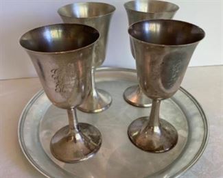 $150 for 2 of  Four sterling goblets & $375 Sterling round tray - TRAY SOLD 4-22
