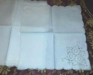Antique European Shear Linen White/Cream Hand Cutwork 16" x 16" Napkins 8. VERY HIGH HANDMADE QUALITY.  THE  NAPKINS ARE IN EXCELLENT CONDITION WITH ONLY A FEW SMALL DOT MARKS.  $15.00