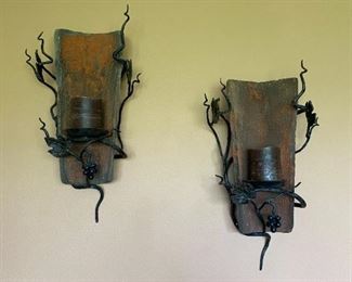 Wrought Iron & Italian Roof Tile Candle Holder. Made in Italy. Antique Italian Clay Roof Tiles are 100+ years old. The wrought iron is hand forged. The Italian tiles are authentic. Very unique! Total length 25" tiles 18" long.  $100.00 for the pair