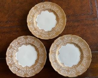 3 amazing Vintage made by Royal Doulton for Tiffany & Co. Gold & Cream 6" Plates.  The Gold work is stunning and looks new!  No chips or cracks.  One plate has some light crazing.  Fabulous condition. These plates are rare and very hard to find!  $125.00