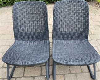 Weatherproof pair synthetic wicker chairs. Low to the ground. $25.00