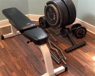 WEIGHT BENCH AND WEIGHTS