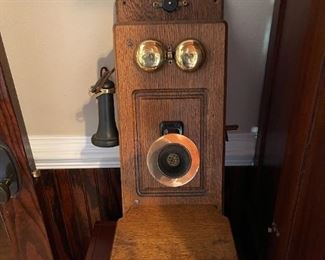 Antique restored Century oak wall telephone. 