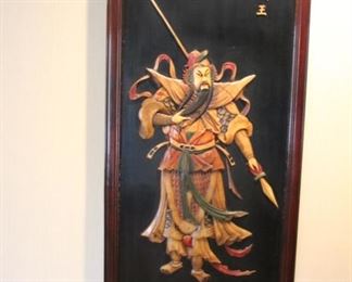 Pair Chinese warrior hard stone plaques