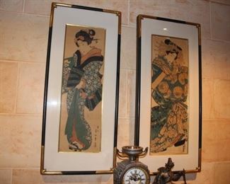 Pair Eizan Japanese woodblock prints of geisha