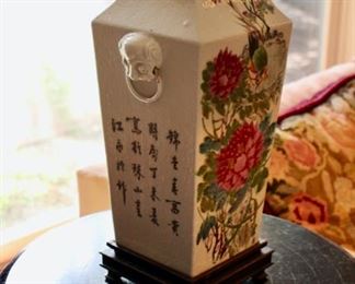 Chinese vase mounted as lamp with peonies