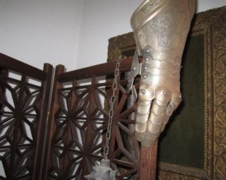 Medieval gauntlet and spiked ball on a chain