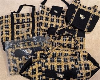 ‘College Plaids’ new tote bags and luggage bags. WF for Wake Forest 