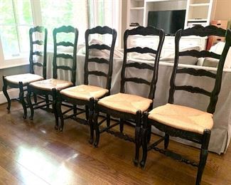 5 rush-seat ladder back chairs