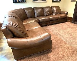 Oversized brown leather sectional sofa
