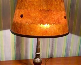 antique bronze lamp with mica shade