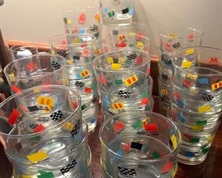 Race themed barware (over 30 pieces of this pattern)