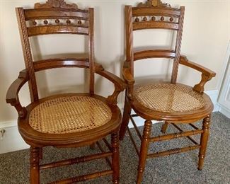 pair of matching antique cane seat chairs