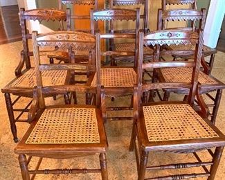 set of 8 antique cane seat chairs
